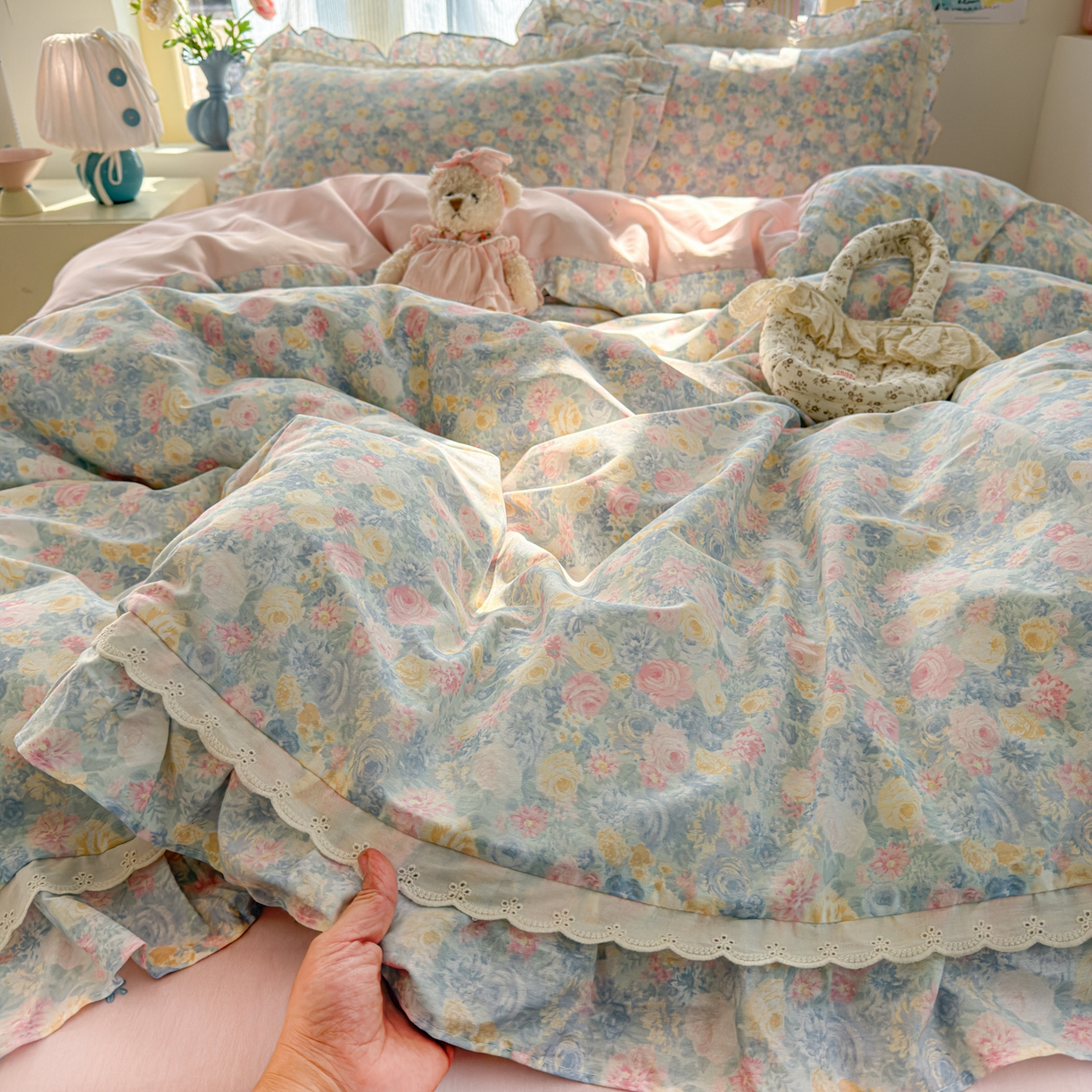 乐童家纺 2026新款纯棉双层花边小清新系列四件套 岚花绪