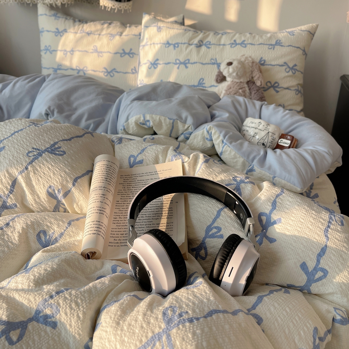 91家纺网 家纺一手货源 找家纺 沐芷 2026 高克重110g泡芙棉四件套A类床上用品被套宿舍床单三件套【提供买家秀】 蓝丝带