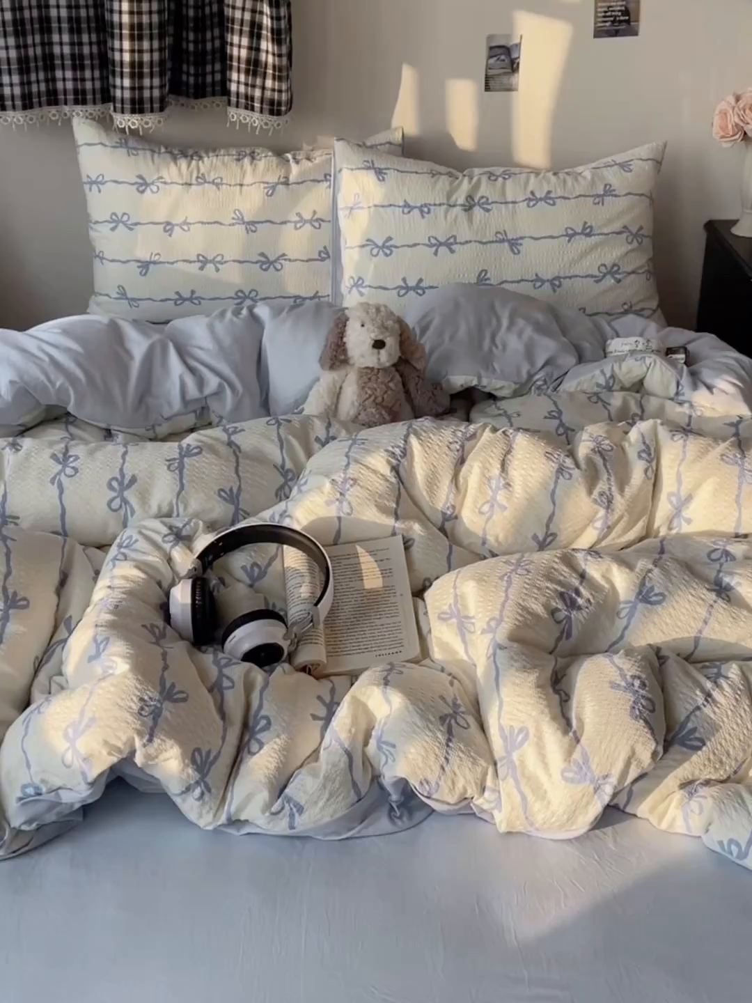 91家纺网 家纺一手货源 找家纺 沐芷 2026 高克重110g泡芙棉四件套A类床上用品被套宿舍床单三件套【提供买家秀】 蓝丝带