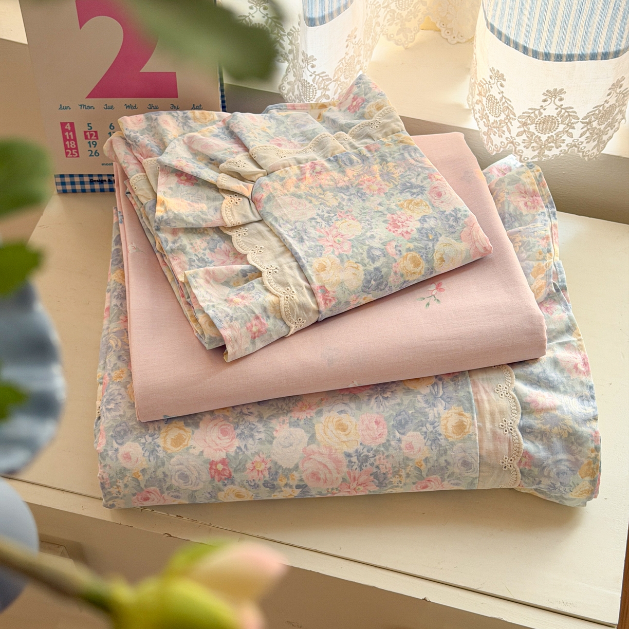 91家纺网 家纺一手货源 找家纺 乐童家纺 2026新款纯棉双层花边小清新系列四件套 岚花绪