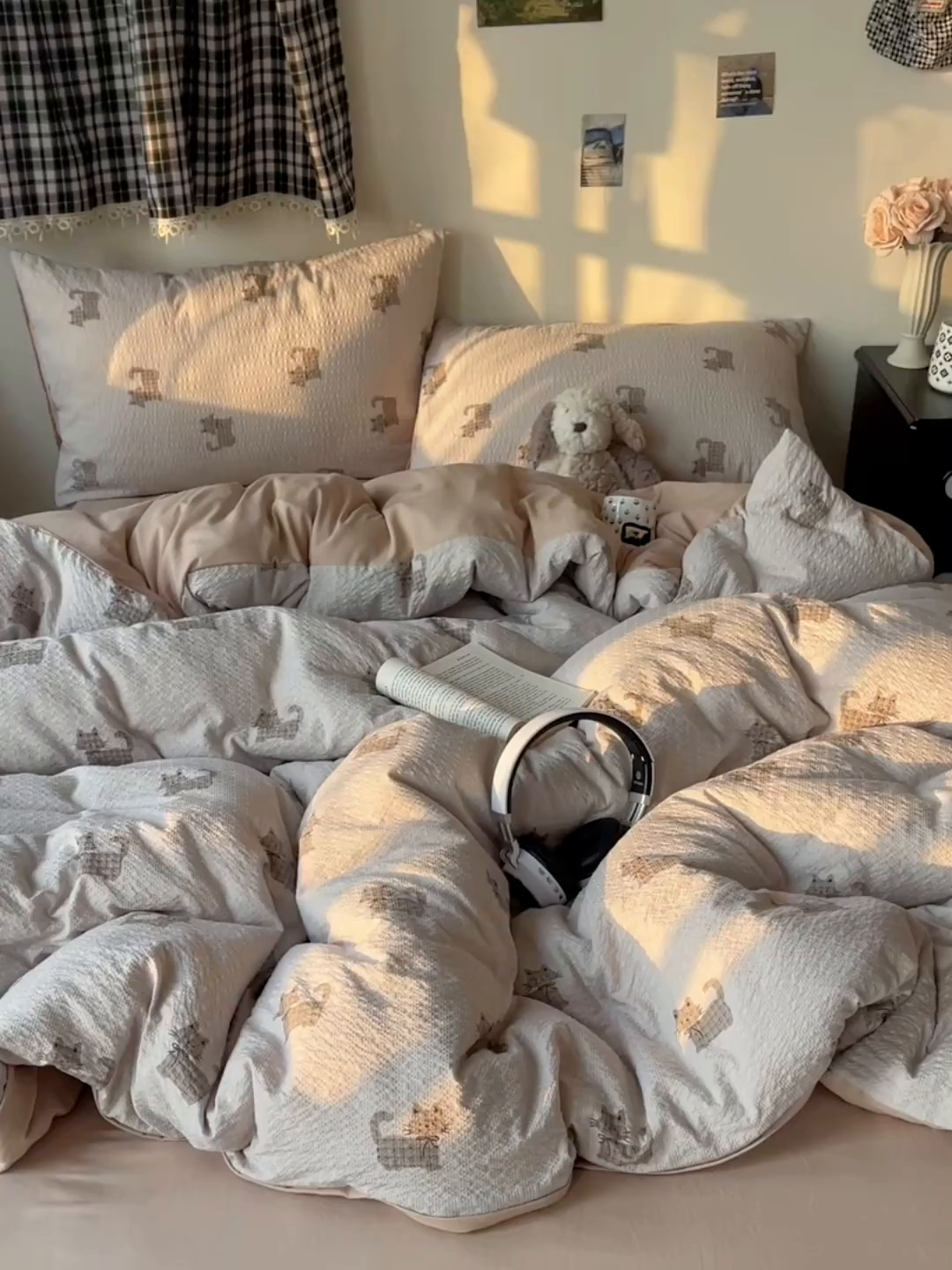 91家纺网 家纺一手货源 找家纺 沐芷 2026 高克重110g泡芙棉四件套A类床上用品被套宿舍床单三件套【提供买家秀】 领结小猫