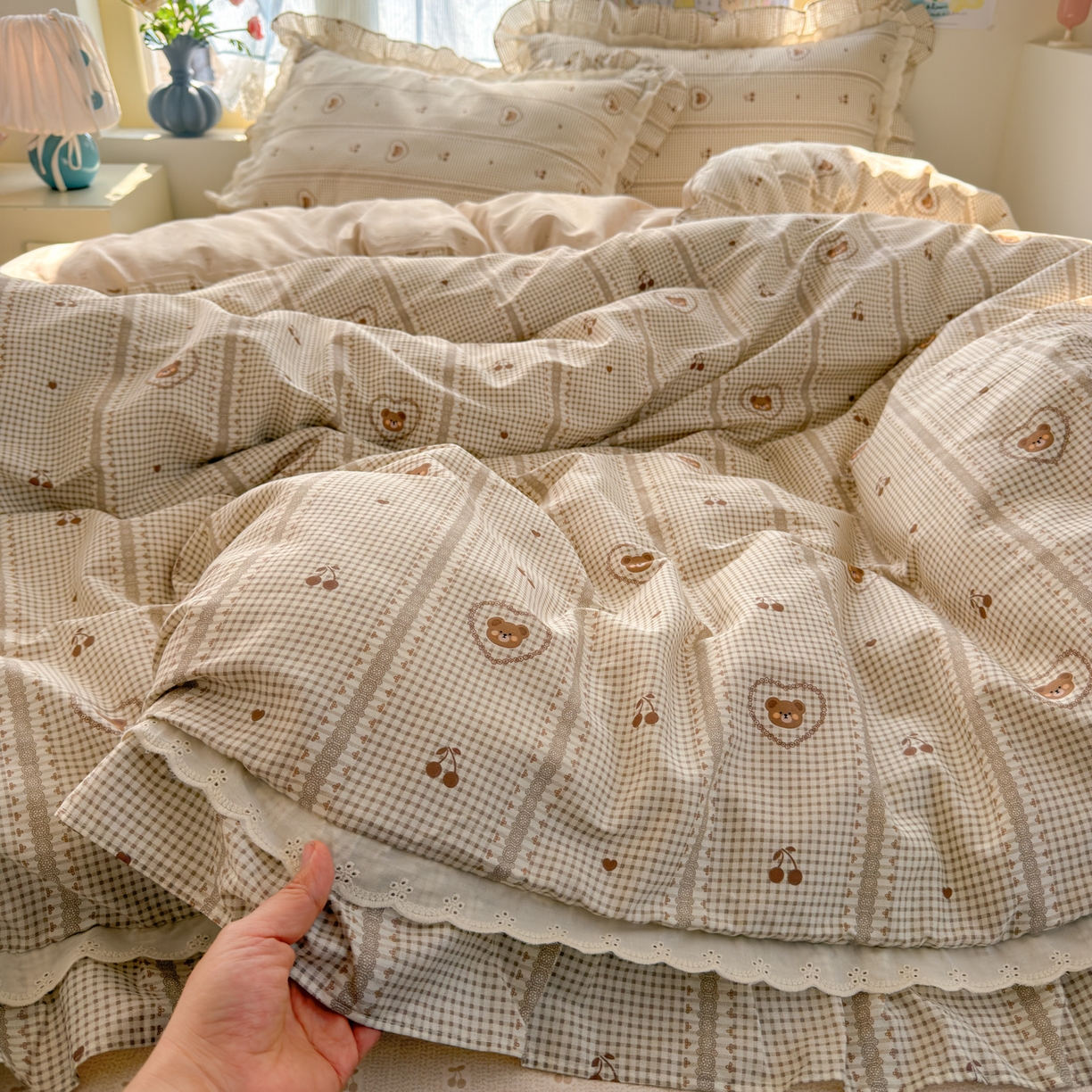 乐童家纺 2026新款纯棉双层花边小清新系列四件套 熊熊相册