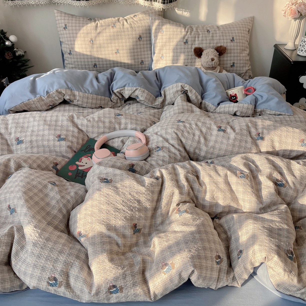 91家纺网 家纺一手货源 找家纺 沐芷 2026 高克重110g泡芙棉四件套A类床上用品被套宿舍床单三件套【提供买家秀】 别看小狗