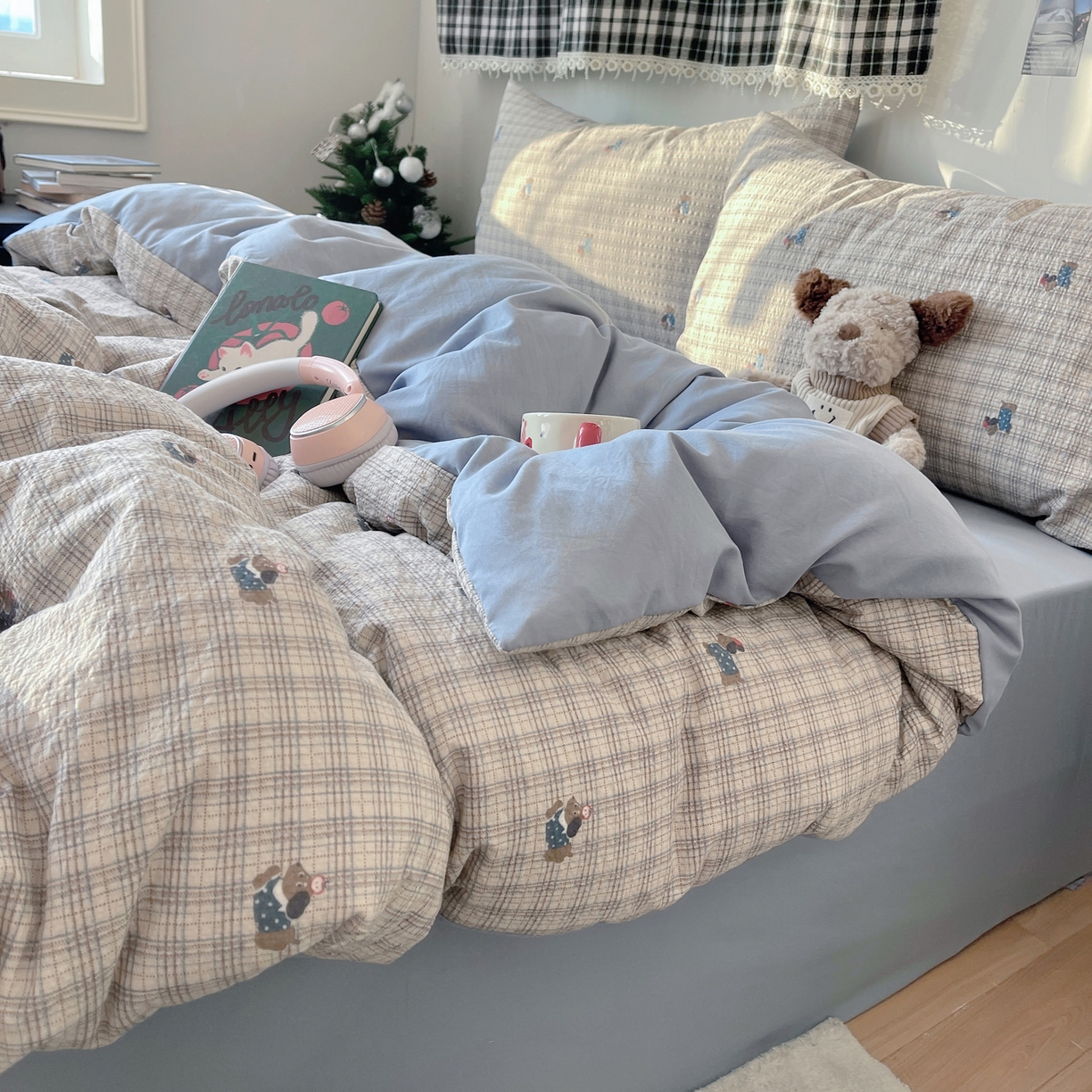 91家纺网 家纺一手货源 找家纺 沐芷 2026 高克重110g泡芙棉四件套A类床上用品被套宿舍床单三件套【提供买家秀】 别看小狗