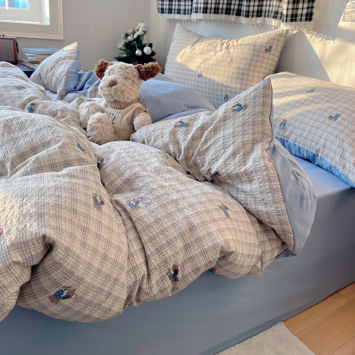 91家纺网 家纺一手货源 找家纺 沐芷 2026 高克重110g泡芙棉四件套A类床上用品被套宿舍床单三件套【提供买家秀】 别看小狗