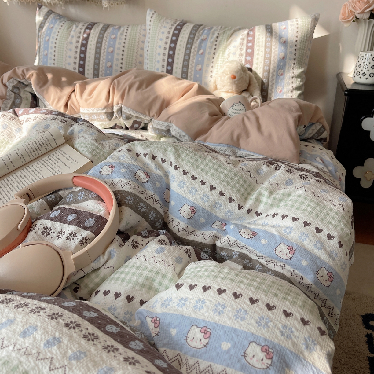 沐芷 2026 高克重110g泡芙棉四件套A类床上用品被套宿舍床单三件套【提供买家秀】 猫咪集合