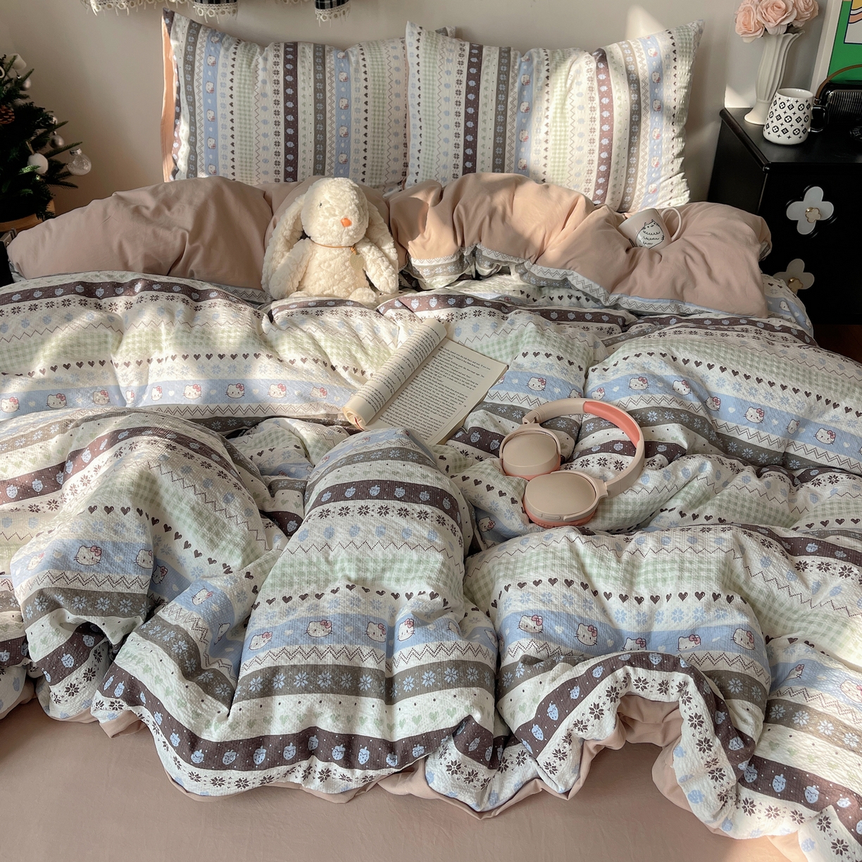 91家纺网 家纺一手货源 找家纺 沐芷 2026 高克重110g泡芙棉四件套A类床上用品被套宿舍床单三件套【提供买家秀】 猫咪集合