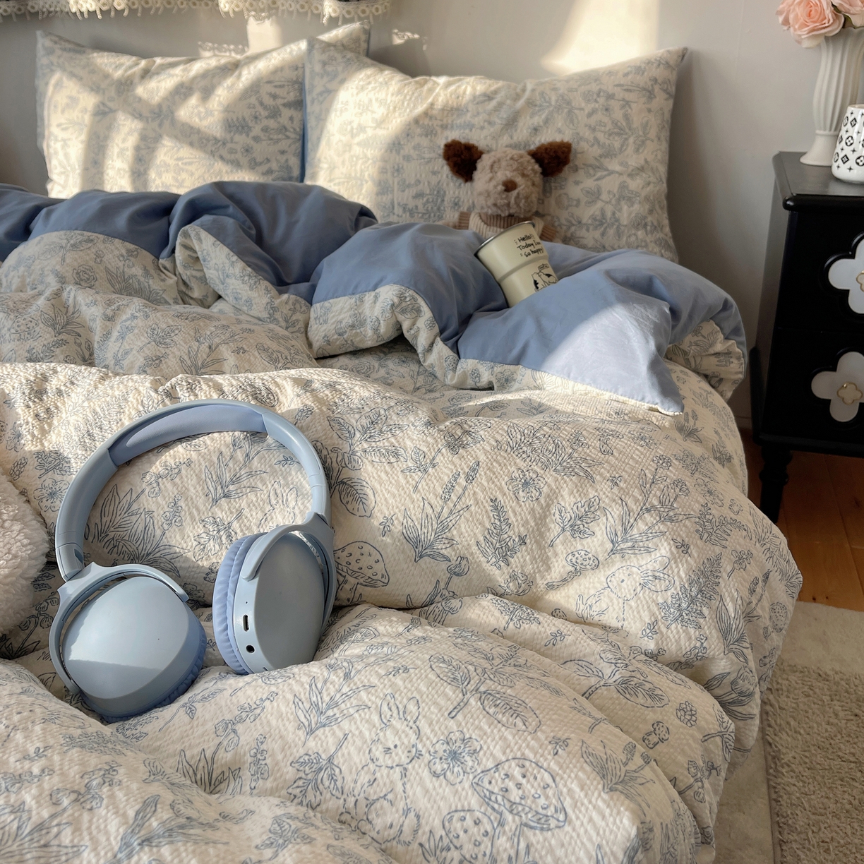 沐芷 2026 高克重110g泡芙棉四件套A类床上用品被套宿舍床单三件套【提供买家秀】 绵绵奶兔