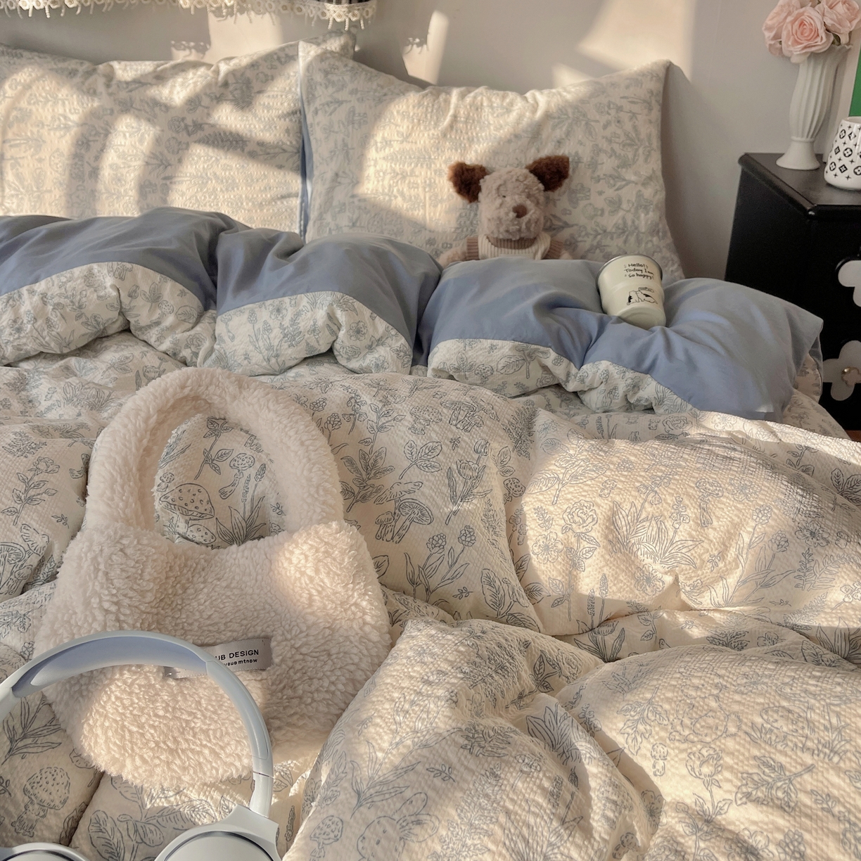 91家纺网 家纺一手货源 找家纺 沐芷 2026 高克重110g泡芙棉四件套A类床上用品被套宿舍床单三件套【提供买家秀】 绵绵奶兔