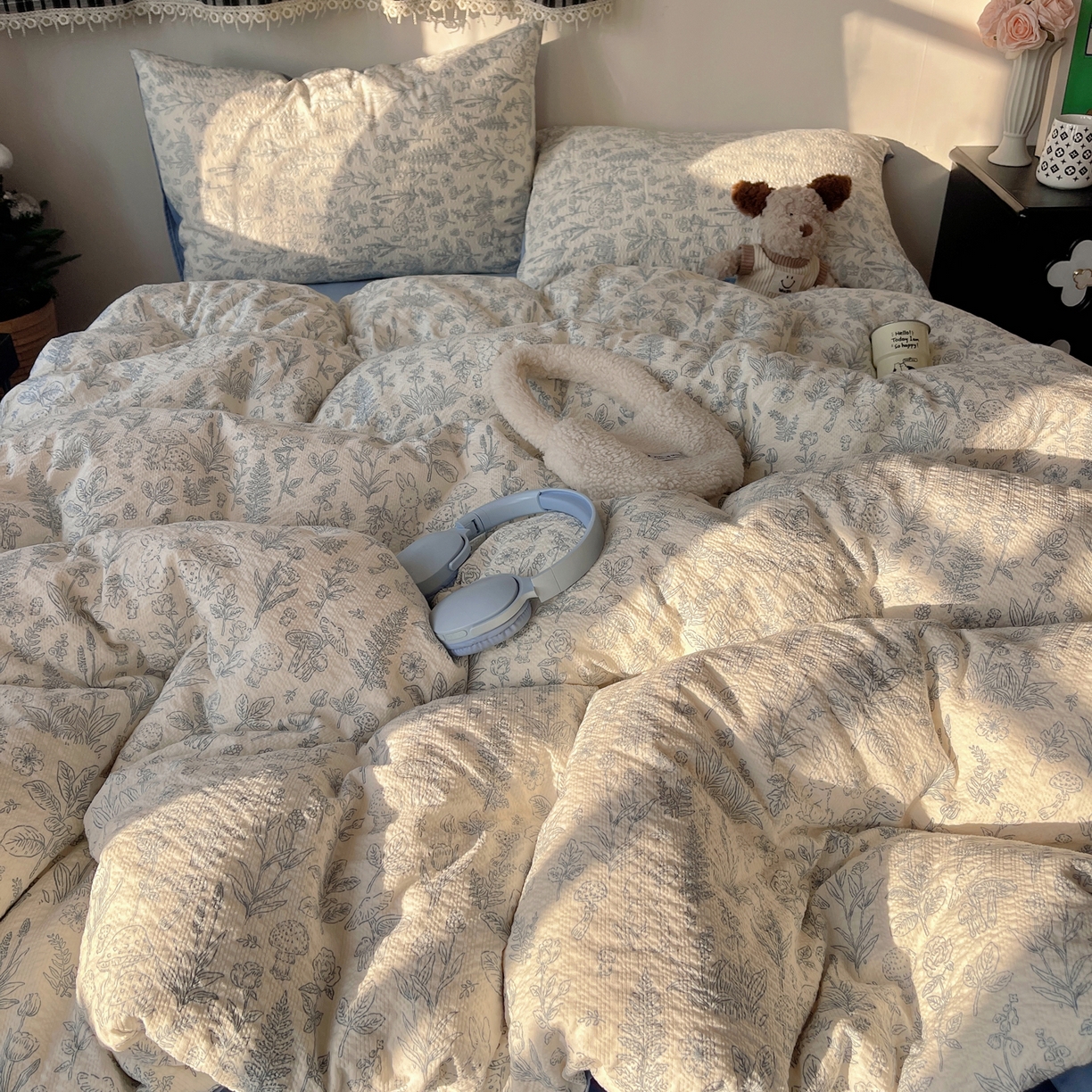 91家纺网 家纺一手货源 找家纺 沐芷 2026 高克重110g泡芙棉四件套A类床上用品被套宿舍床单三件套【提供买家秀】 绵绵奶兔