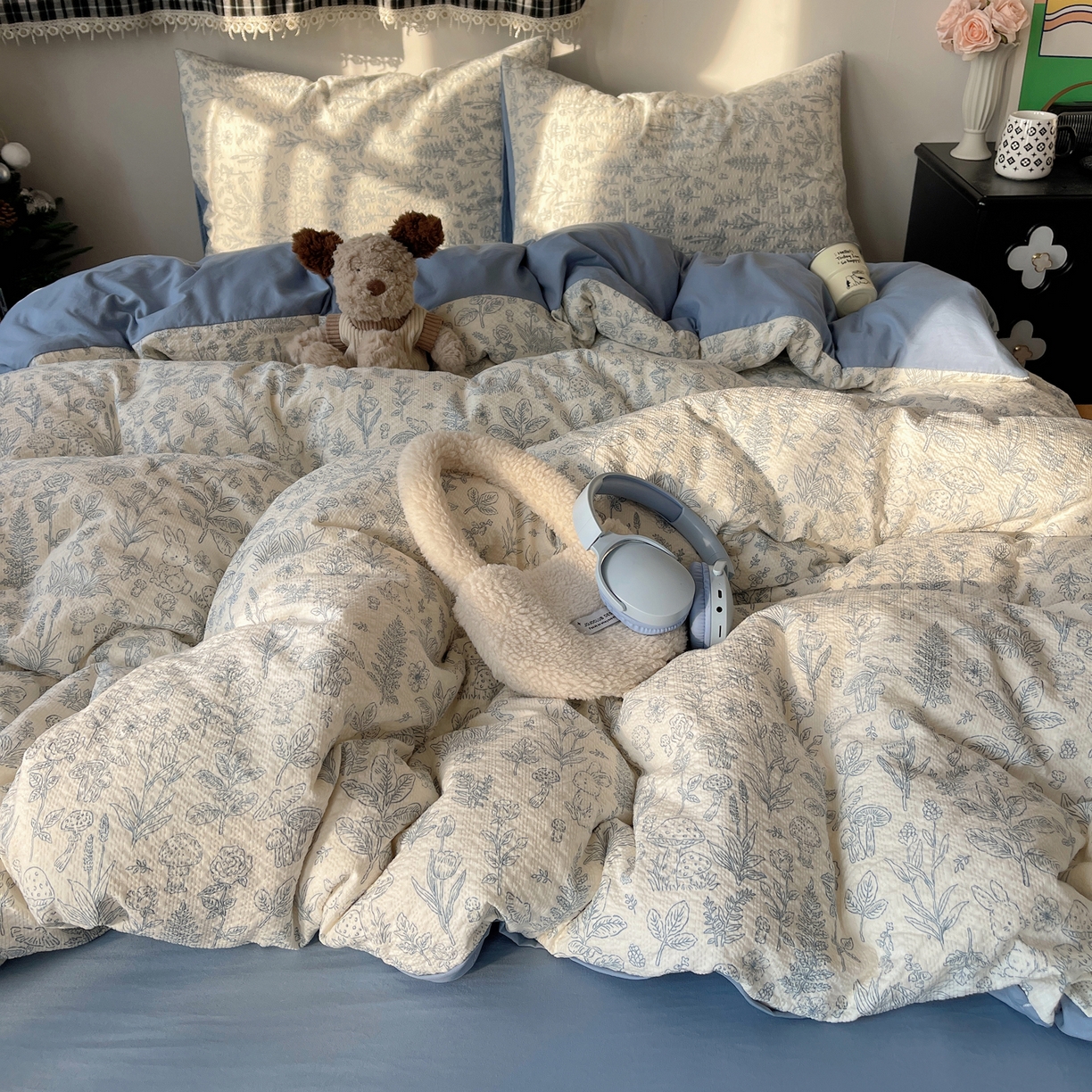 91家纺网 家纺一手货源 找家纺 沐芷 2026 高克重110g泡芙棉四件套A类床上用品被套宿舍床单三件套【提供买家秀】 绵绵奶兔