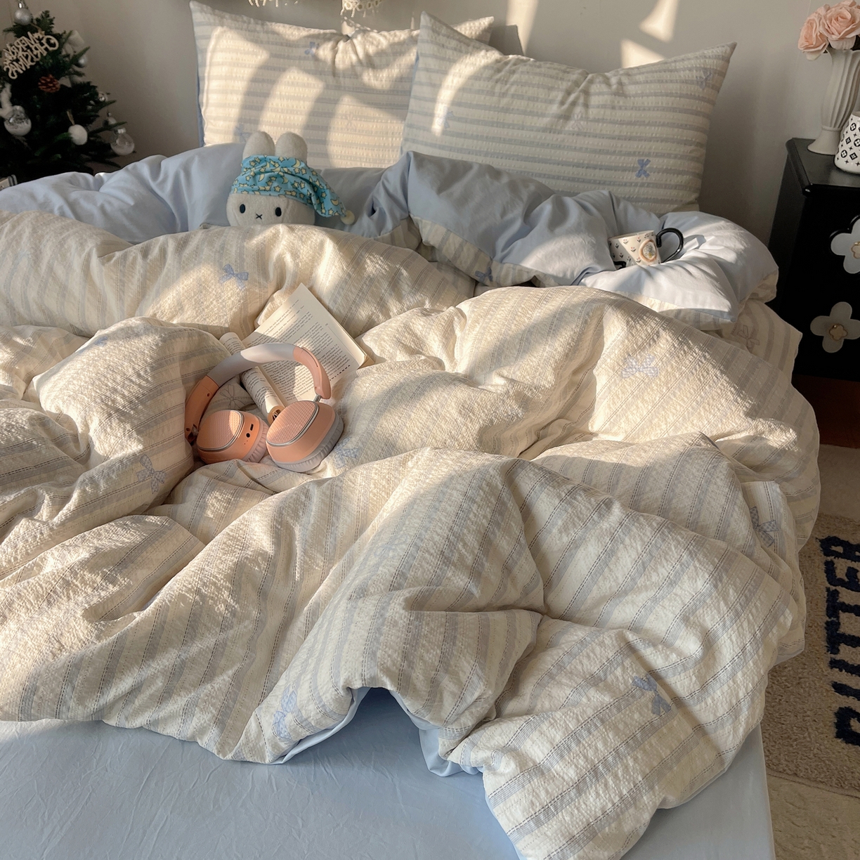 91家纺网 家纺一手货源 找家纺 沐芷 2026 高克重110g泡芙棉四件套A类床上用品被套宿舍床单三件套【提供买家秀】 奶油结兰