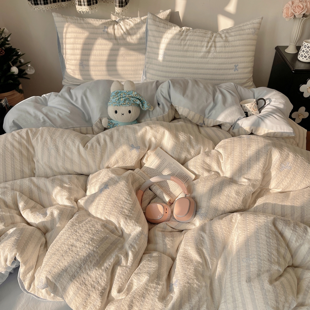 91家纺网 家纺一手货源 找家纺 沐芷 2026 高克重110g泡芙棉四件套A类床上用品被套宿舍床单三件套【提供买家秀】 奶油结兰