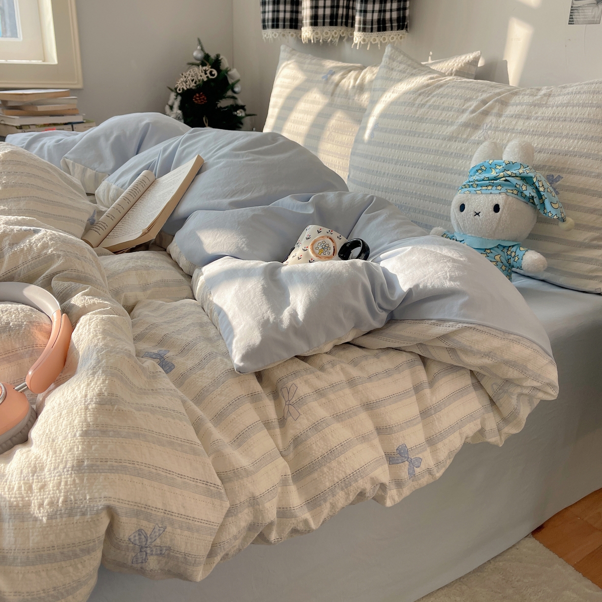 91家纺网 家纺一手货源 找家纺 沐芷 2026 高克重110g泡芙棉四件套A类床上用品被套宿舍床单三件套【提供买家秀】 奶油结兰