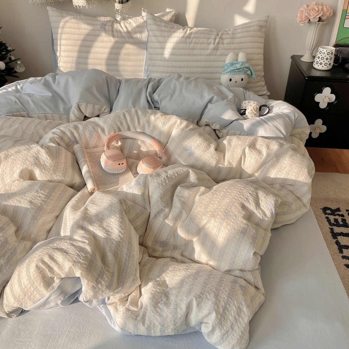 91家纺网 家纺一手货源 找家纺 沐芷 2026 高克重110g泡芙棉四件套A类床上用品被套宿舍床单三件套【提供买家秀】 奶油结兰