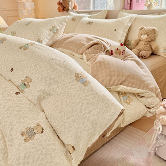 简冠家纺 2026新款12868印花全棉四件套纯棉四件套 布朗熊