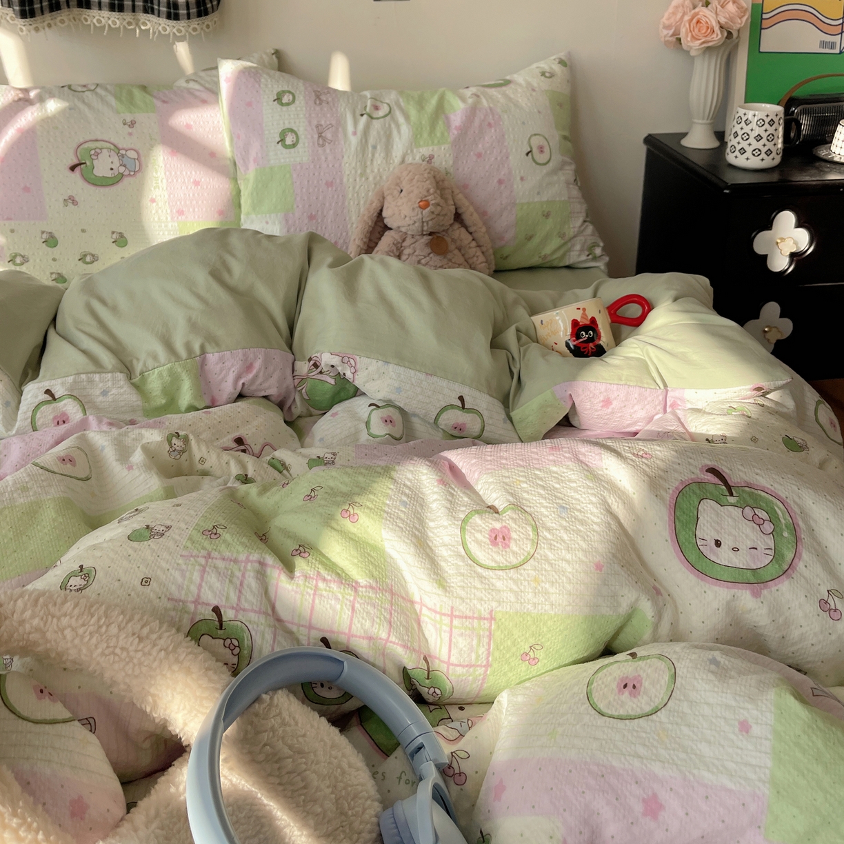 91家纺网 家纺一手货源 找家纺 沐芷 2026 高克重110g泡芙棉四件套A类床上用品被套宿舍床单三件套【提供买家秀】 青苹果乐园