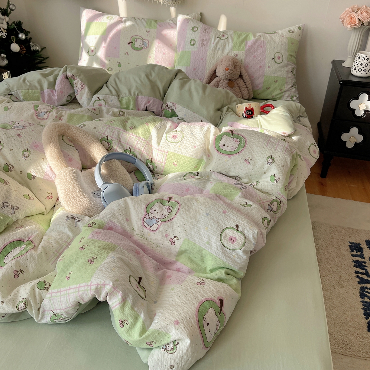 91家纺网 家纺一手货源 找家纺 沐芷 2026 高克重110g泡芙棉四件套A类床上用品被套宿舍床单三件套【提供买家秀】 青苹果乐园