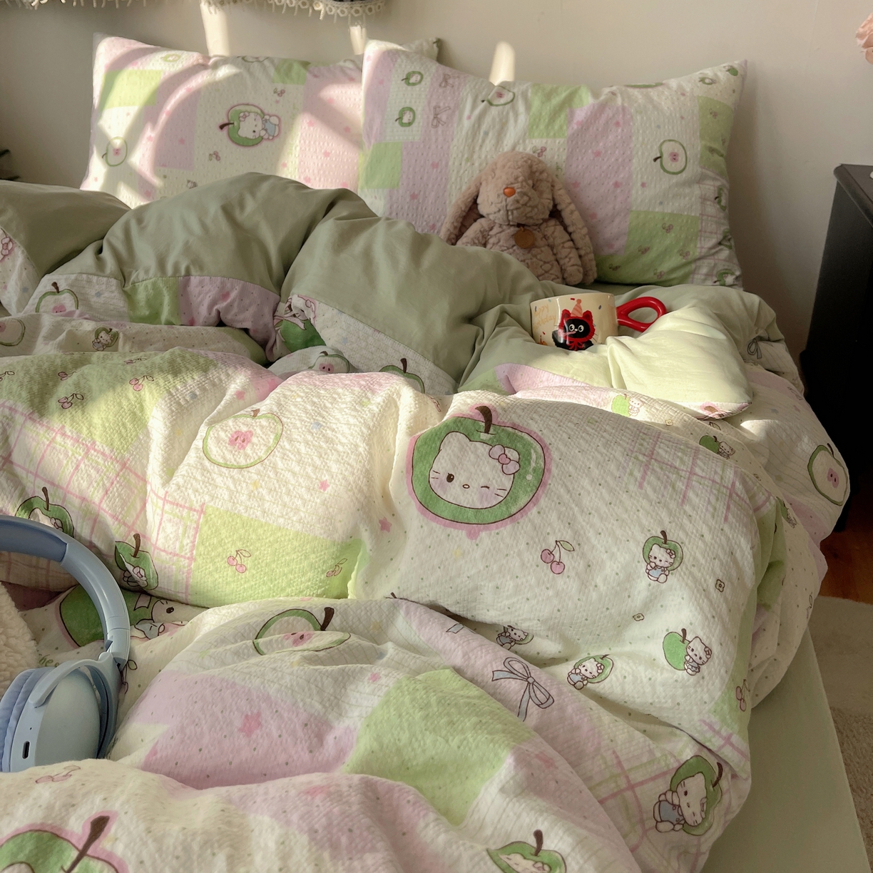 91家纺网 家纺一手货源 找家纺 沐芷 2026 高克重110g泡芙棉四件套A类床上用品被套宿舍床单三件套【提供买家秀】 青苹果乐园