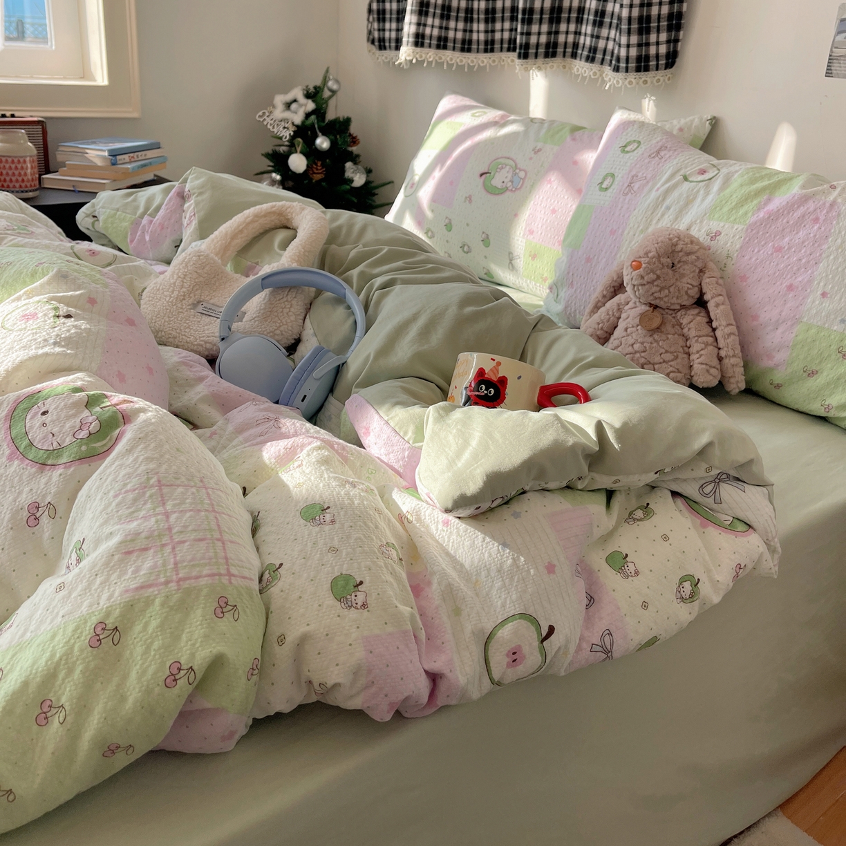 91家纺网 家纺一手货源 找家纺 沐芷 2026 高克重110g泡芙棉四件套A类床上用品被套宿舍床单三件套【提供买家秀】 青苹果乐园