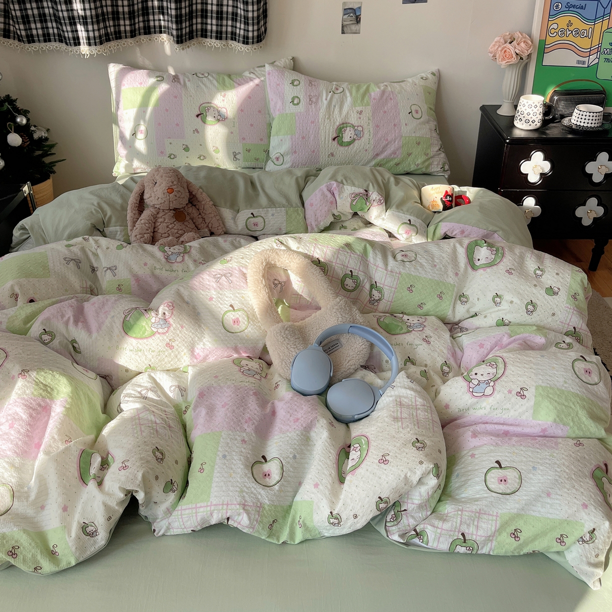 91家纺网 家纺一手货源 找家纺 沐芷 2026 高克重110g泡芙棉四件套A类床上用品被套宿舍床单三件套【提供买家秀】 青苹果乐园