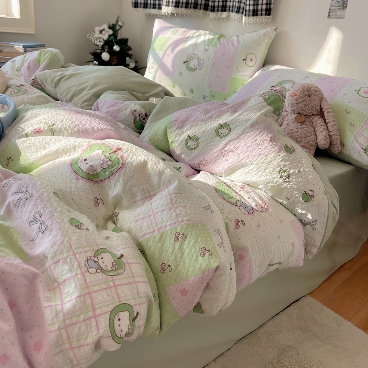 91家纺网 家纺一手货源 找家纺 沐芷 2026 高克重110g泡芙棉四件套A类床上用品被套宿舍床单三件套【提供买家秀】 青苹果乐园