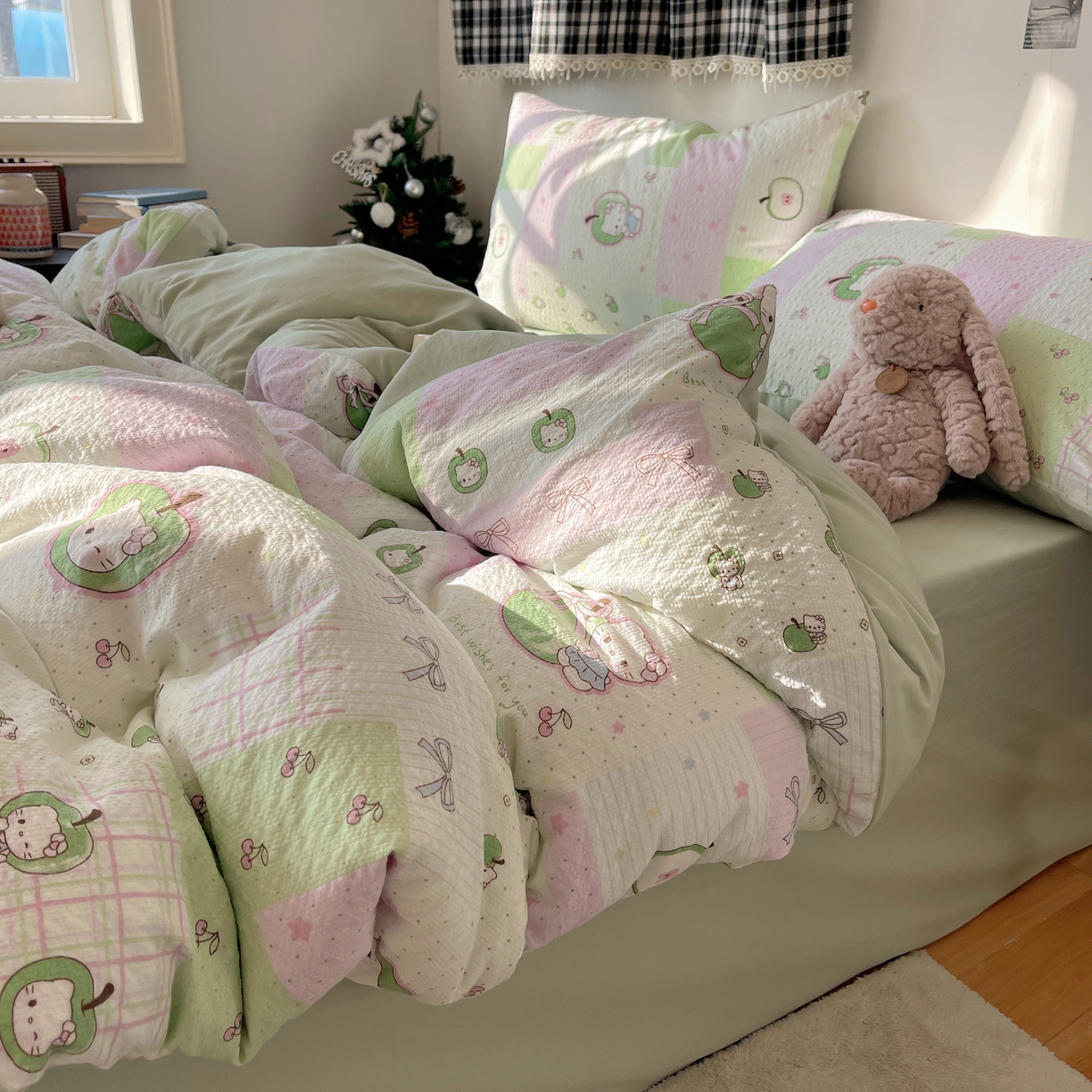 91家纺网 家纺一手货源 找家纺 沐芷 2026 高克重110g泡芙棉四件套A类床上用品被套宿舍床单三件套【提供买家秀】 青苹果乐园