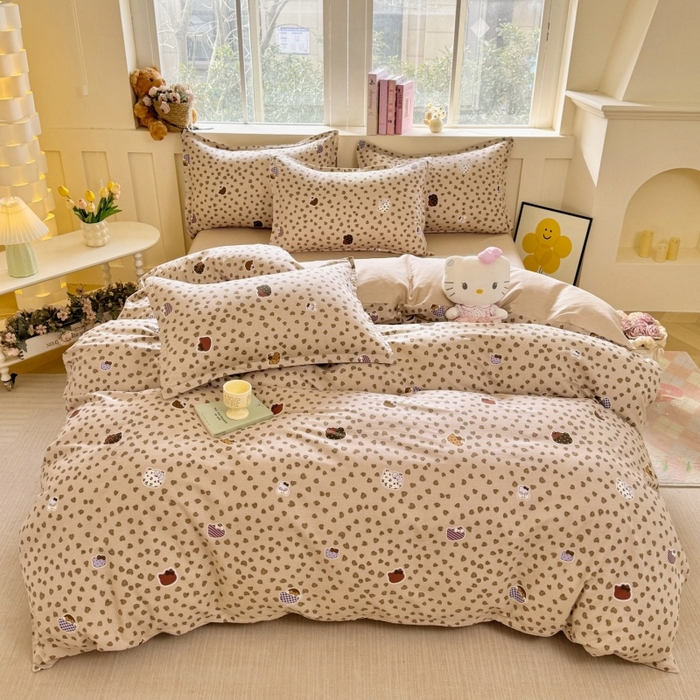 91家纺网 家纺一手货源 找家纺 简冠家纺 2026新款12868印花全棉四件套纯棉四件套 初享时光-咖