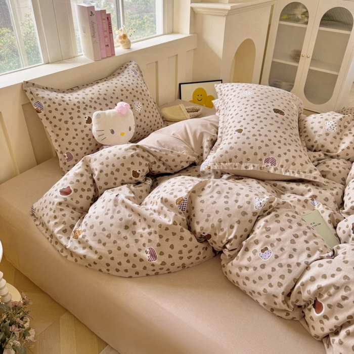 91家纺网 家纺一手货源 找家纺 简冠家纺 2026新款12868印花全棉四件套纯棉四件套 初享时光-咖