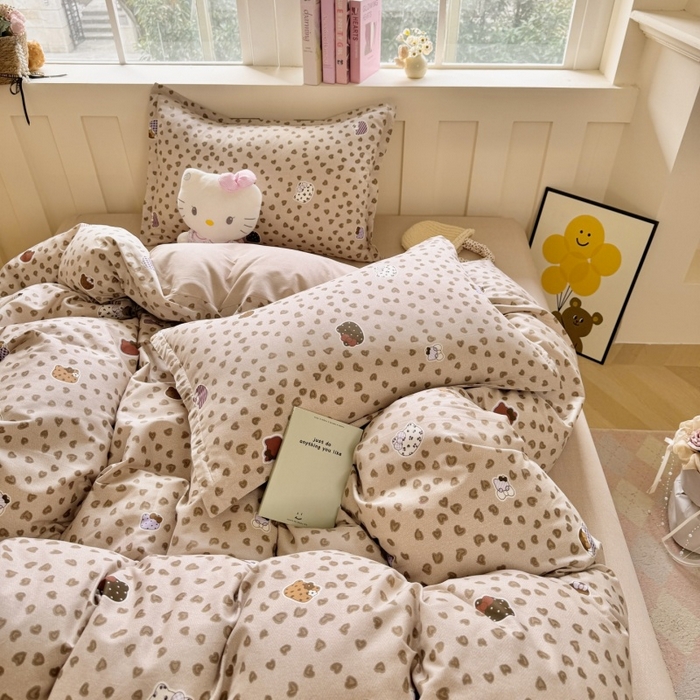 91家纺网 家纺一手货源 找家纺 简冠家纺 2026新款12868印花全棉四件套纯棉四件套 初享时光-咖