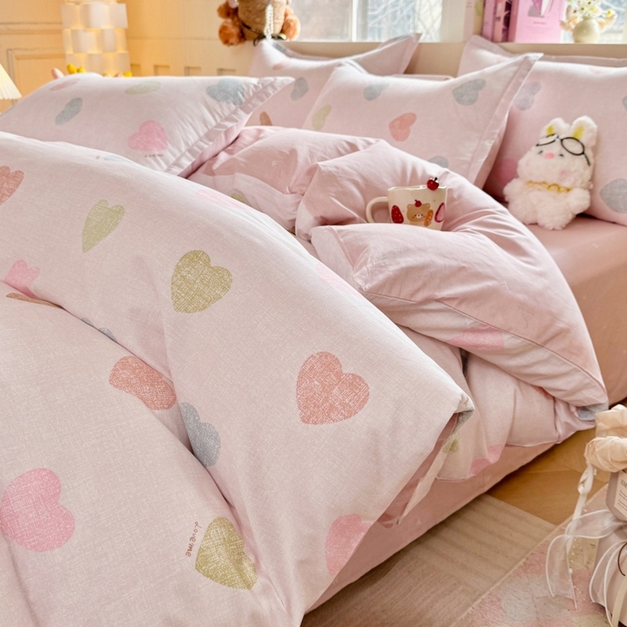 简冠家纺 2026新款12868印花全棉四件套纯棉四件套 初心-粉