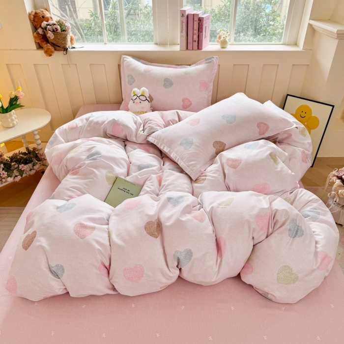 91家纺网 家纺一手货源 找家纺 简冠家纺 2026新款12868印花全棉四件套纯棉四件套 初心-粉