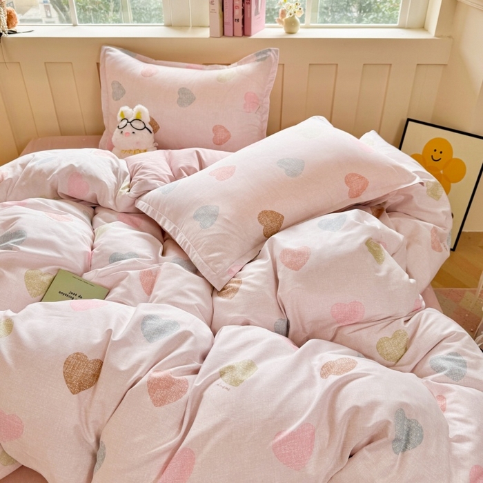 91家纺网 家纺一手货源 找家纺 简冠家纺 2026新款12868印花全棉四件套纯棉四件套 初心-粉