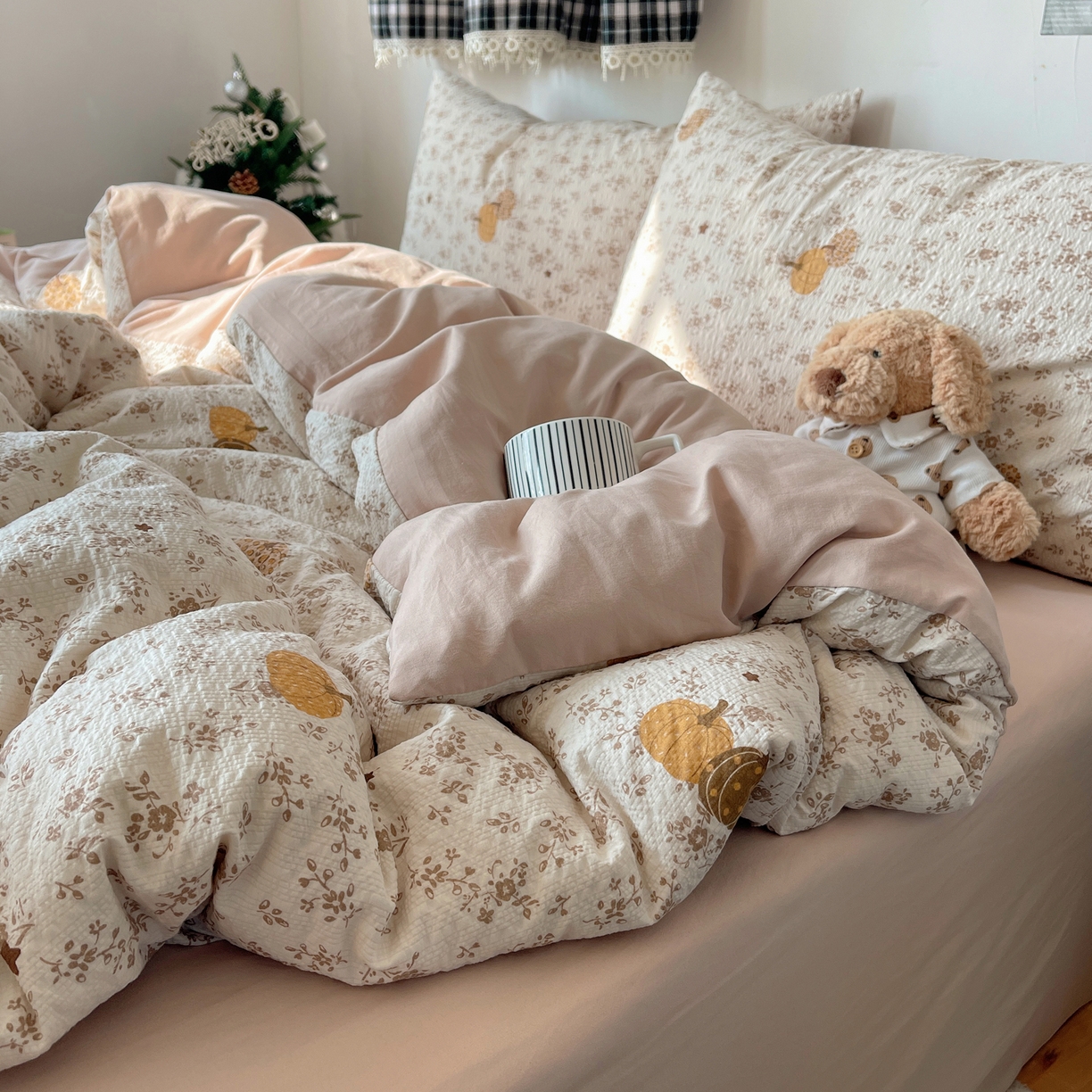 91家纺网 家纺一手货源 找家纺 沐芷 2026 高克重110g泡芙棉四件套A类床上用品被套宿舍床单三件套【提供买家秀】 秋末南瓜