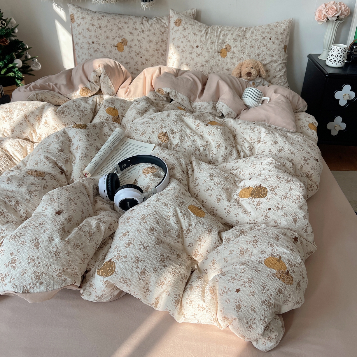 91家纺网 家纺一手货源 找家纺 沐芷 2026 高克重110g泡芙棉四件套A类床上用品被套宿舍床单三件套【提供买家秀】 秋末南瓜