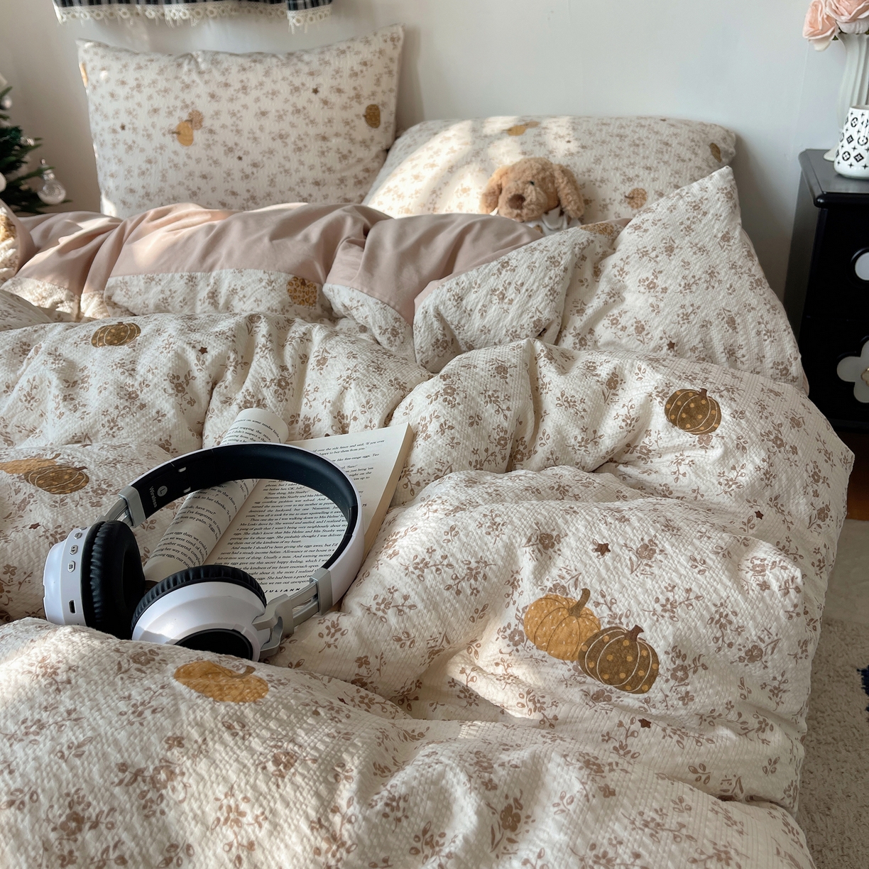 91家纺网 家纺一手货源 找家纺 沐芷 2026 高克重110g泡芙棉四件套A类床上用品被套宿舍床单三件套【提供买家秀】 秋末南瓜