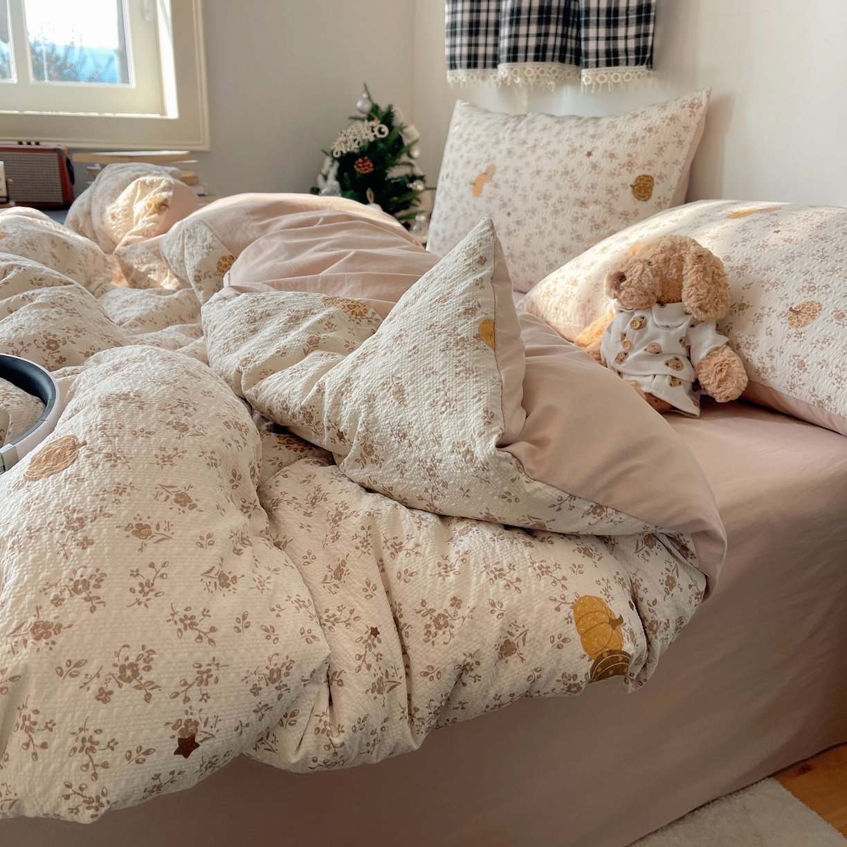 91家纺网 家纺一手货源 找家纺 沐芷 2026 高克重110g泡芙棉四件套A类床上用品被套宿舍床单三件套【提供买家秀】 秋末南瓜