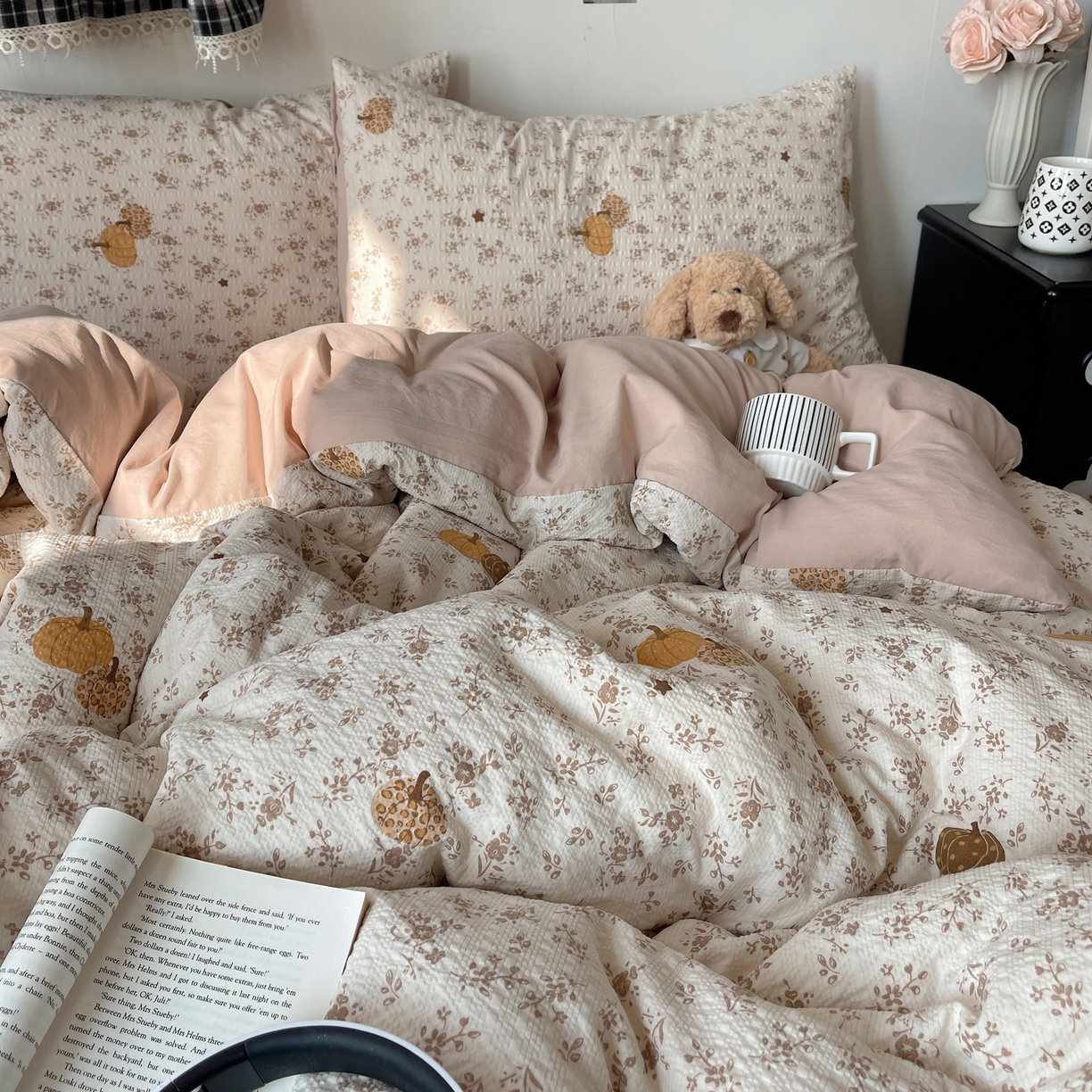 91家纺网 家纺一手货源 找家纺 沐芷 2026 高克重110g泡芙棉四件套A类床上用品被套宿舍床单三件套【提供买家秀】 秋末南瓜