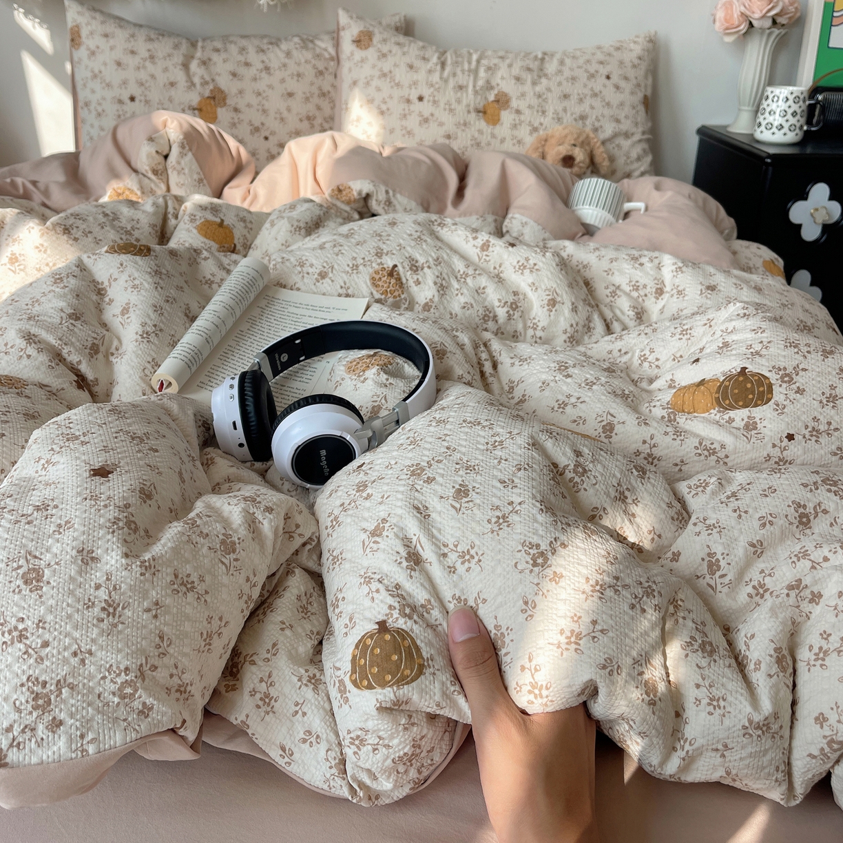 91家纺网 家纺一手货源 找家纺 沐芷 2026 高克重110g泡芙棉四件套A类床上用品被套宿舍床单三件套【提供买家秀】 秋末南瓜