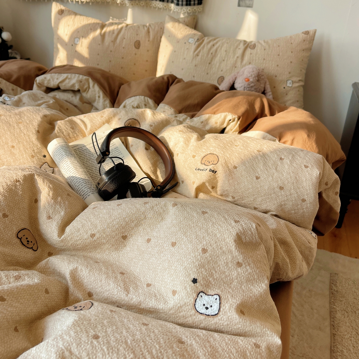 沐芷 2026 高克重110g泡芙棉四件套A类床上用品被套宿舍床单三件套【提供买家秀】 软萌小脑袋