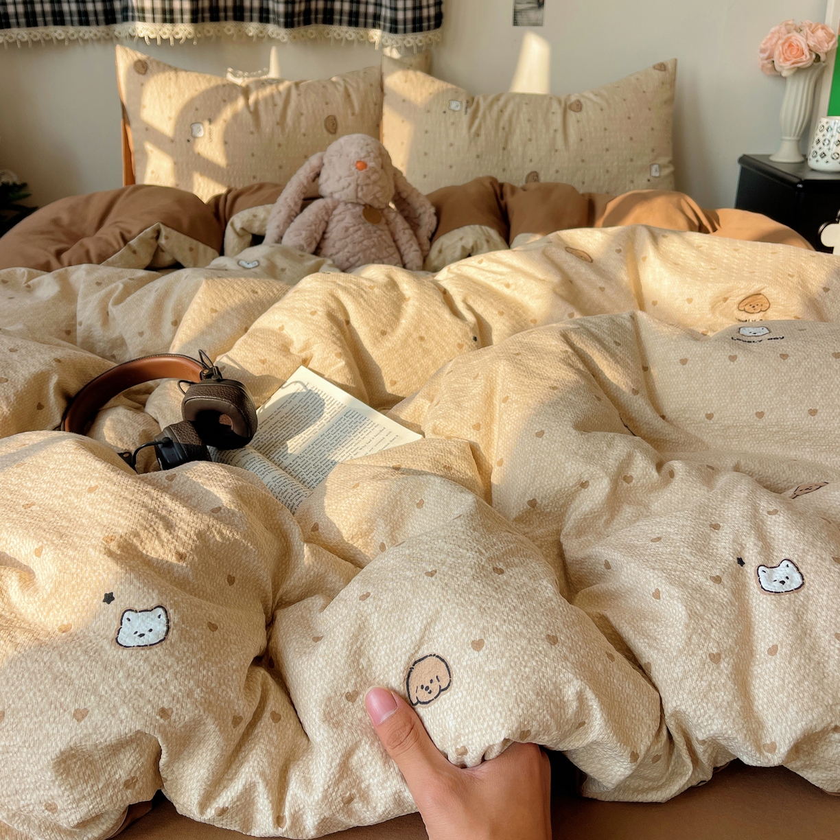 91家纺网 家纺一手货源 找家纺 沐芷 2026 高克重110g泡芙棉四件套A类床上用品被套宿舍床单三件套【提供买家秀】 软萌小脑袋