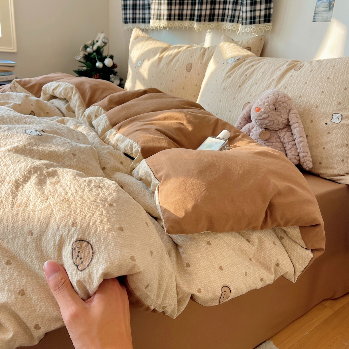 91家纺网 家纺一手货源 找家纺 沐芷 2026 高克重110g泡芙棉四件套A类床上用品被套宿舍床单三件套【提供买家秀】 软萌小脑袋