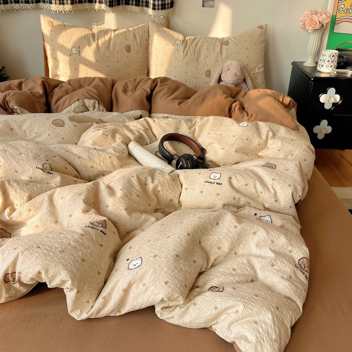 91家纺网 家纺一手货源 找家纺 沐芷 2026 高克重110g泡芙棉四件套A类床上用品被套宿舍床单三件套【提供买家秀】 软萌小脑袋