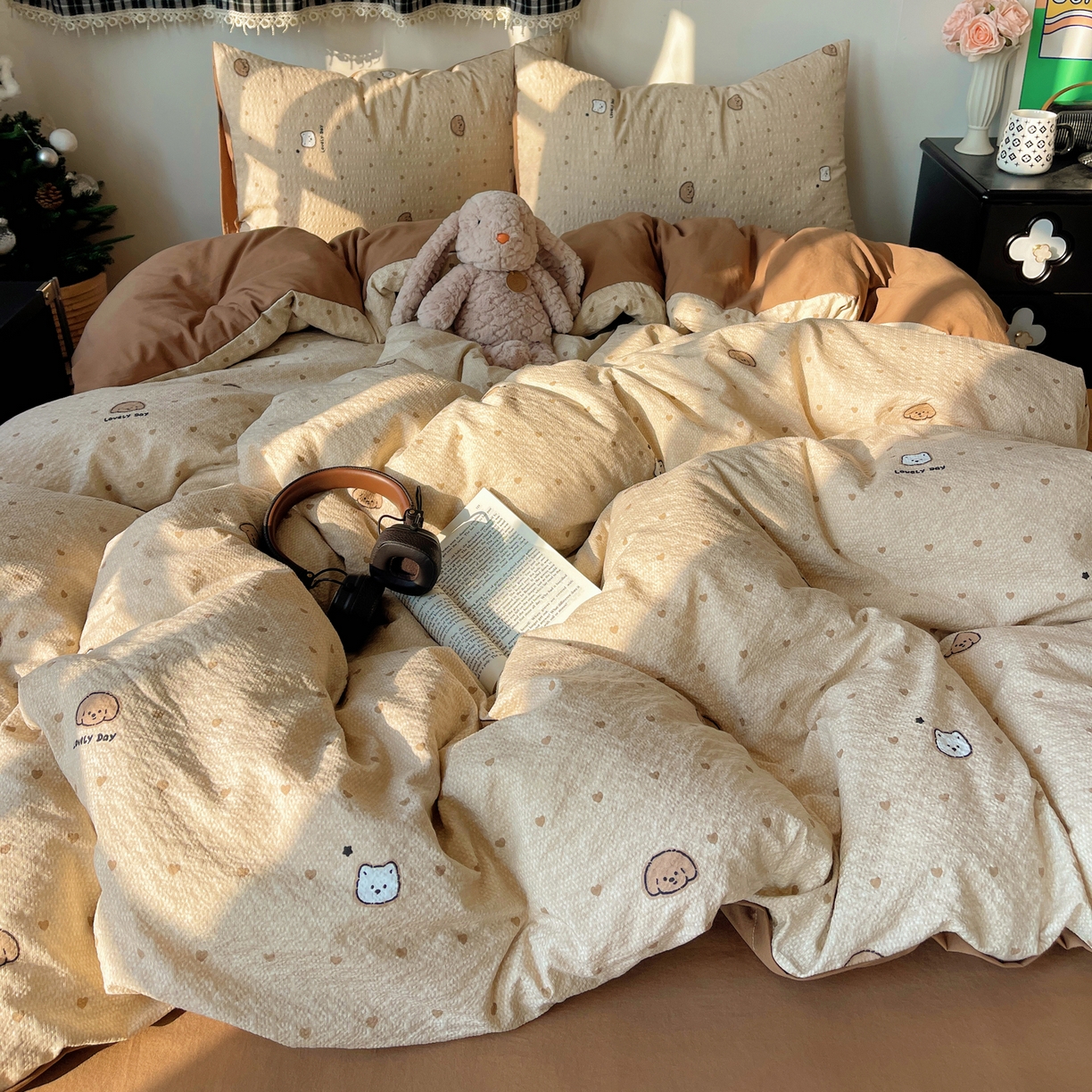 91家纺网 家纺一手货源 找家纺 沐芷 2026 高克重110g泡芙棉四件套A类床上用品被套宿舍床单三件套【提供买家秀】 软萌小脑袋