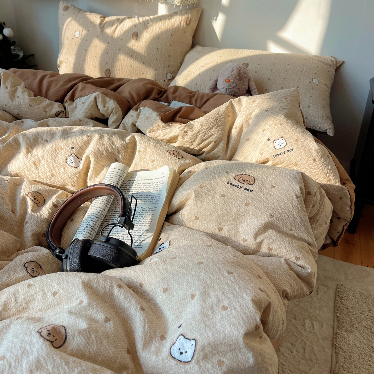 91家纺网 家纺一手货源 找家纺 沐芷 2026 高克重110g泡芙棉四件套A类床上用品被套宿舍床单三件套【提供买家秀】 软萌小脑袋