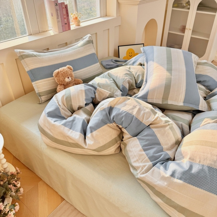 91家纺网 家纺一手货源 找家纺 简冠家纺 2026新款12868印花全棉四件套纯棉四件套 生活日记-蓝