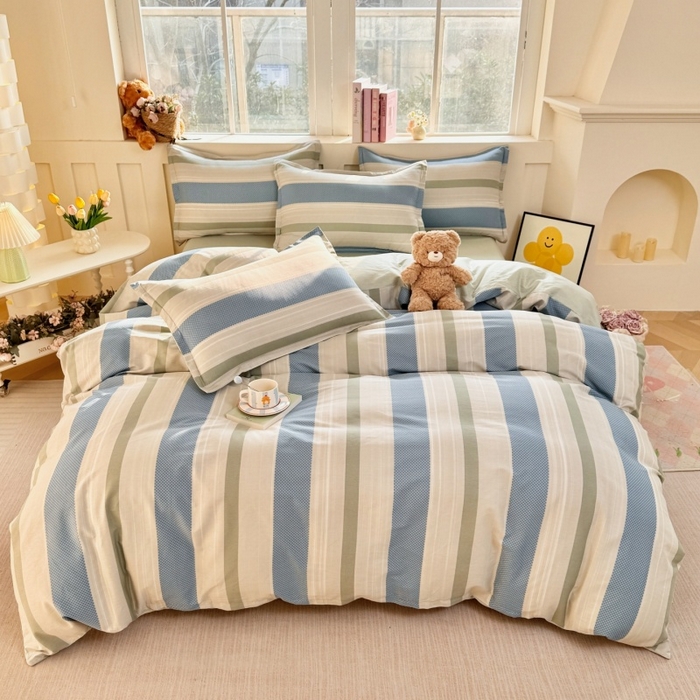 91家纺网 家纺一手货源 找家纺 简冠家纺 2026新款12868印花全棉四件套纯棉四件套 生活日记-蓝