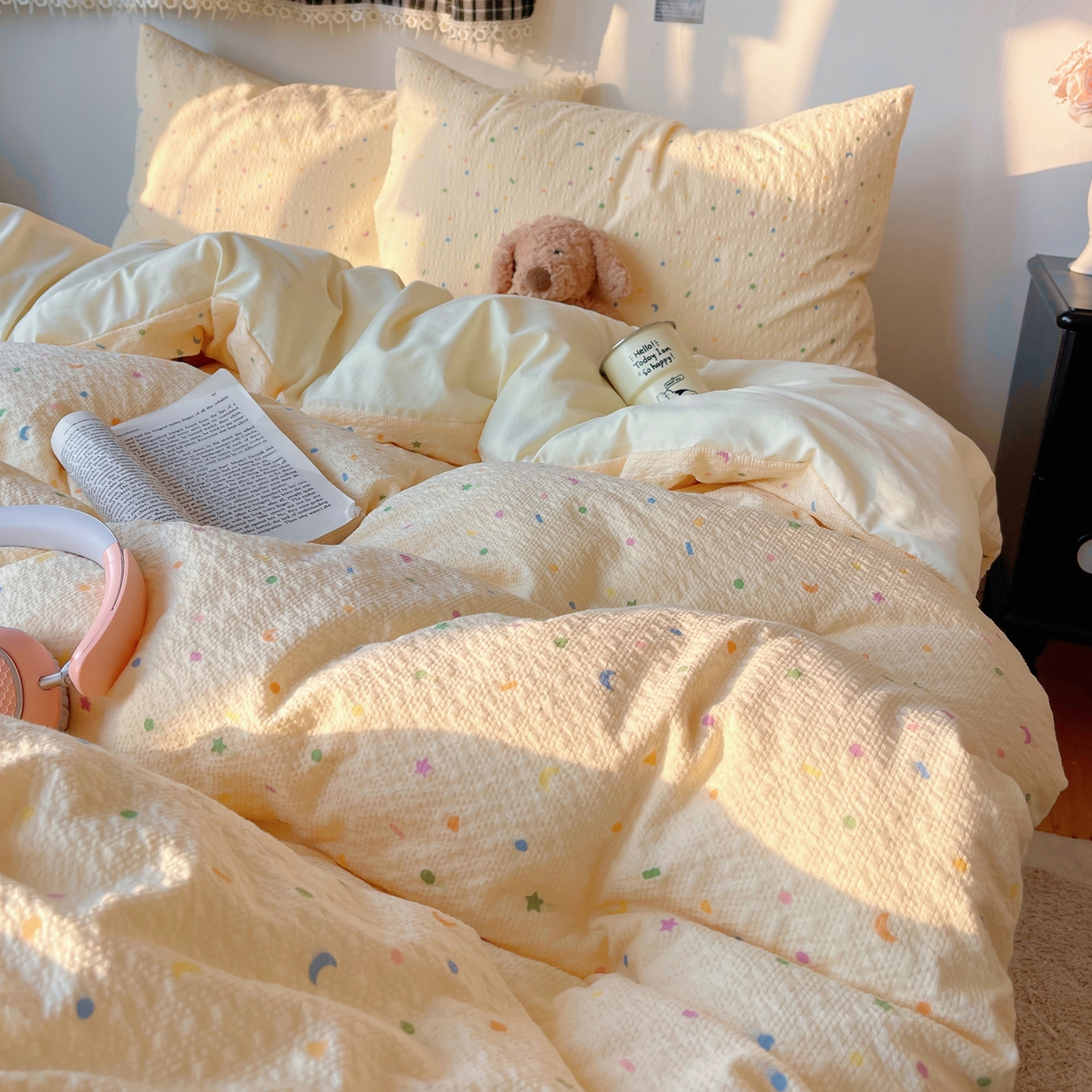 91家纺网 家纺一手货源 找家纺 沐芷 2026 高克重110g泡芙棉四件套A类床上用品被套宿舍床单三件套【提供买家秀】 星月糖粒