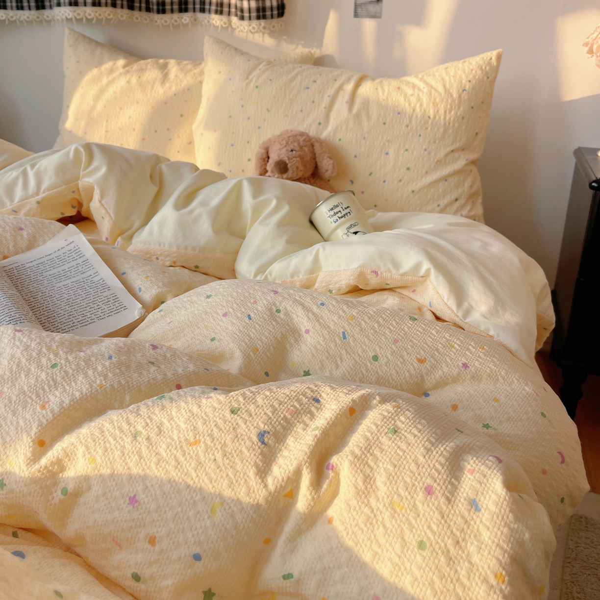 91家纺网 家纺一手货源 找家纺 沐芷 2026 高克重110g泡芙棉四件套A类床上用品被套宿舍床单三件套【提供买家秀】 星月糖粒