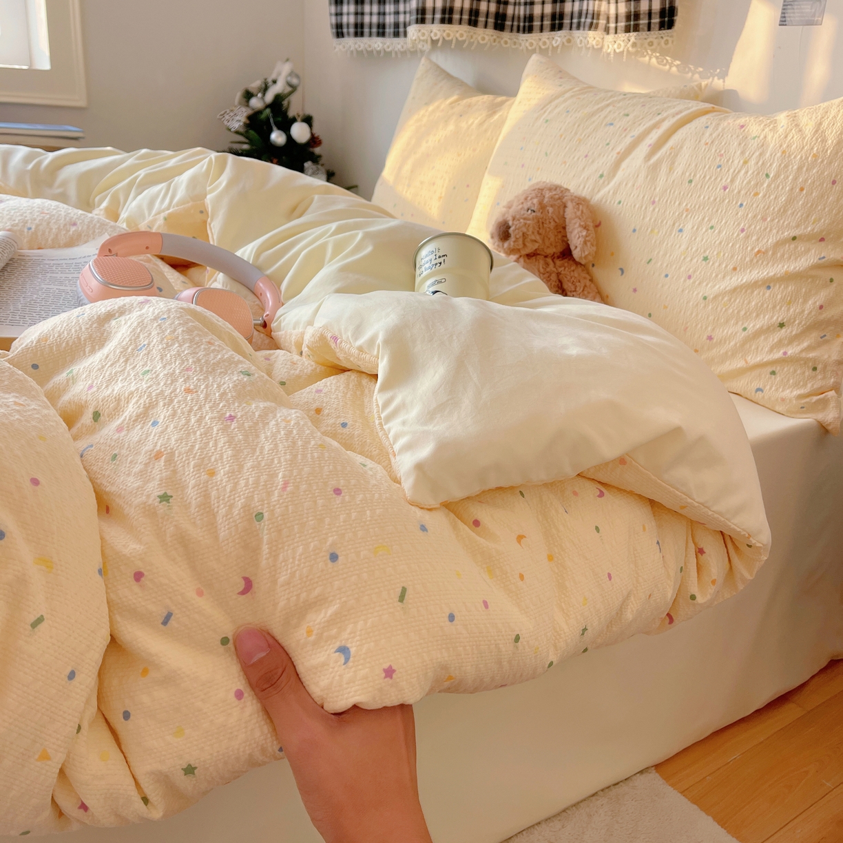 91家纺网 家纺一手货源 找家纺 沐芷 2026 高克重110g泡芙棉四件套A类床上用品被套宿舍床单三件套【提供买家秀】 星月糖粒